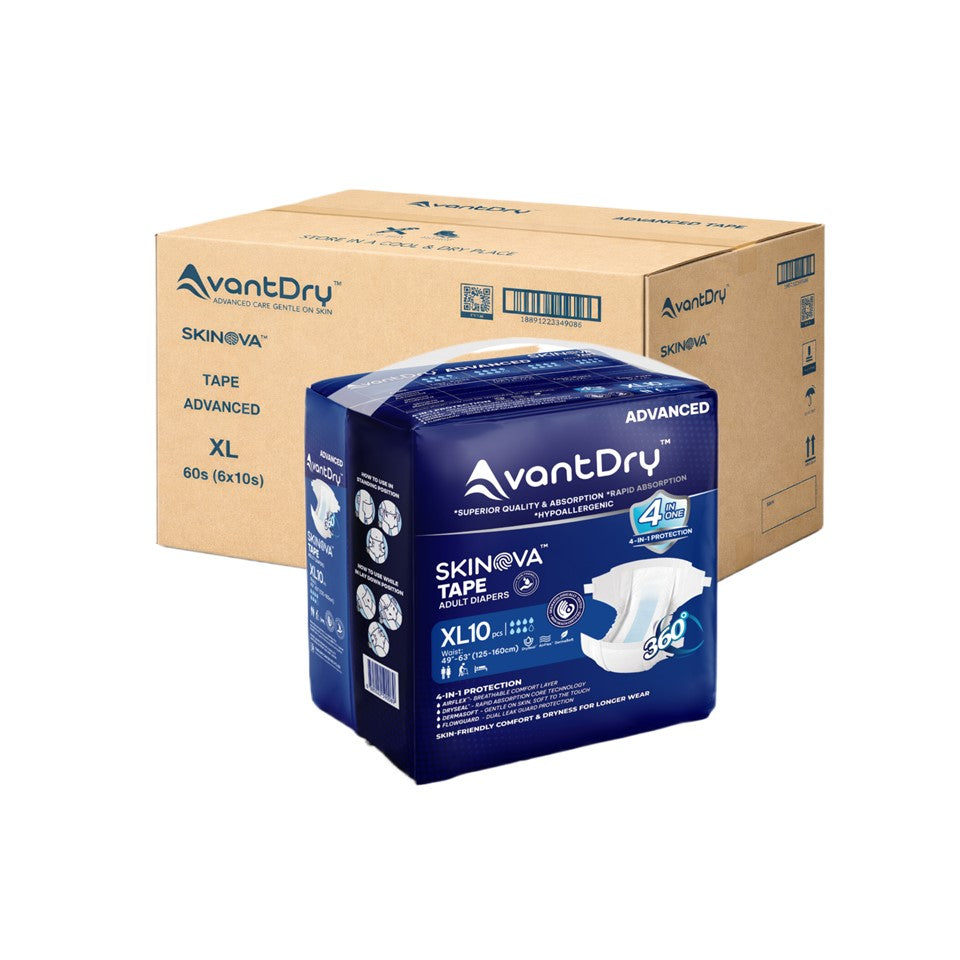 AvantDry Skinova Advanced Tape Adult Diaper – Extra Large (60 pcs) | Skin-Focused Comfort