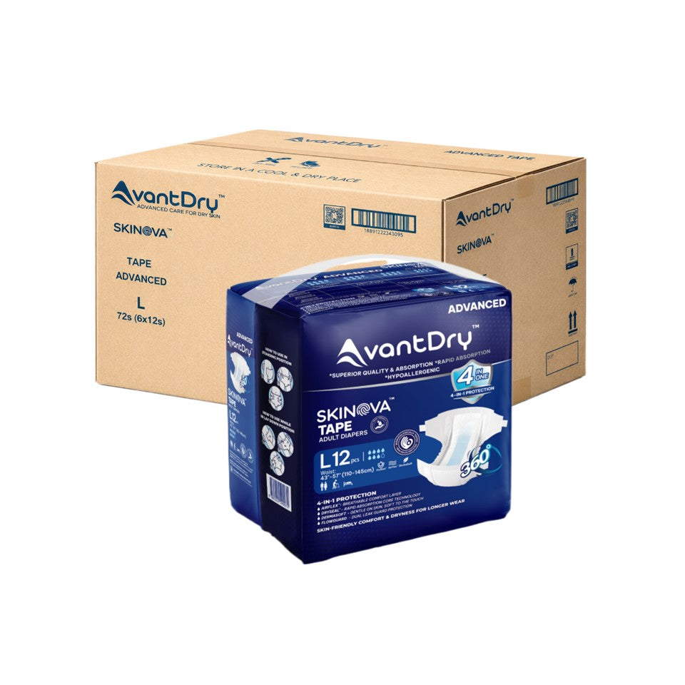 AvantDry Skinova Advanced Tape Adult Diaper – Large (72 pcs) | Skin-Focused Comfort