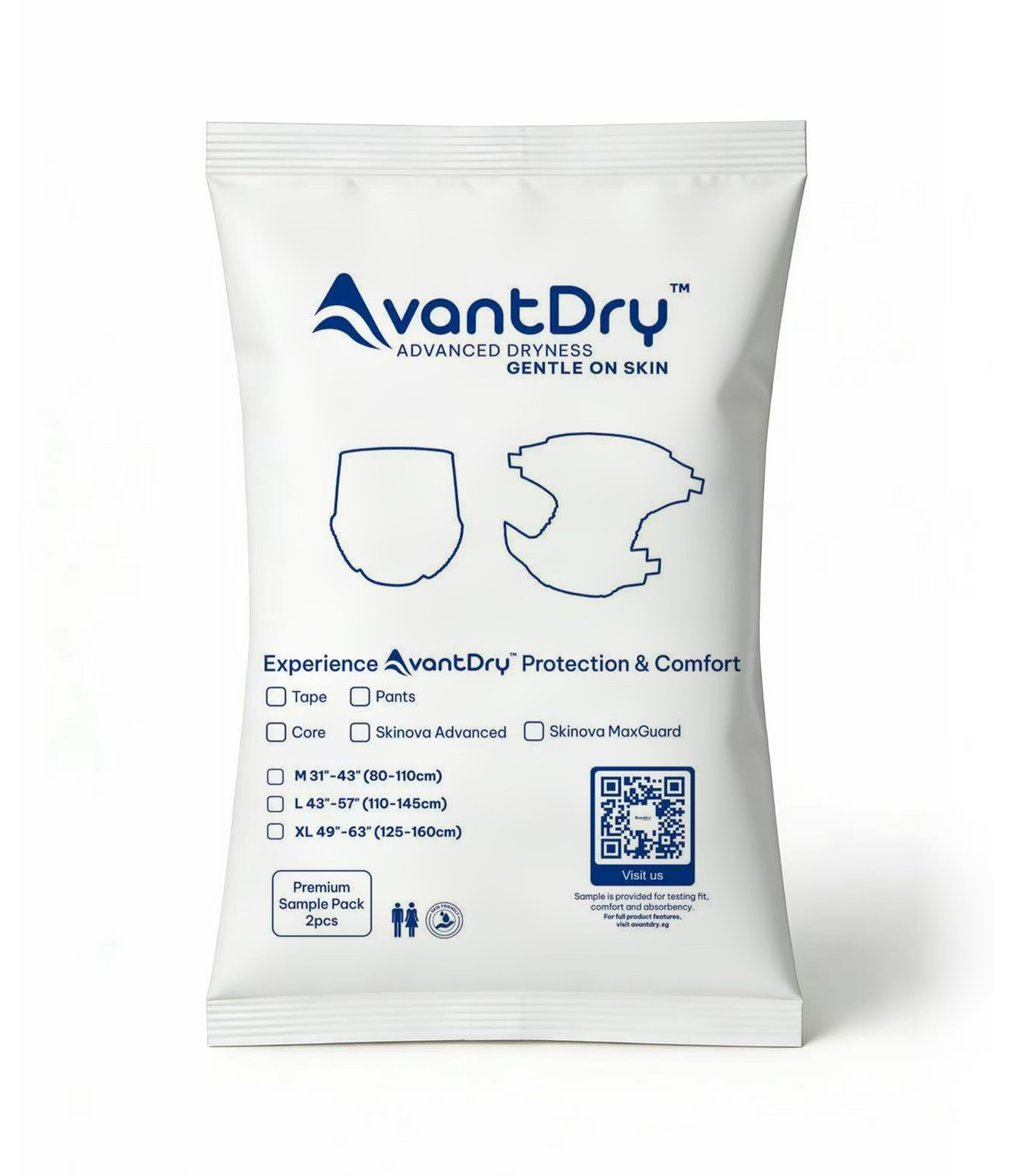 Samples -AvantDry Unisex Adult Diaper Tape/Pants - Core/ Skinova Advanced M/L/XL