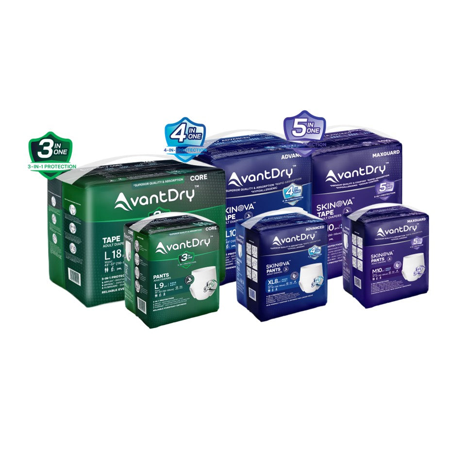 Samples -AvantDry Unisex Adult Diaper Tape/Pants - Core/ Skinova Advanced M/L/XL