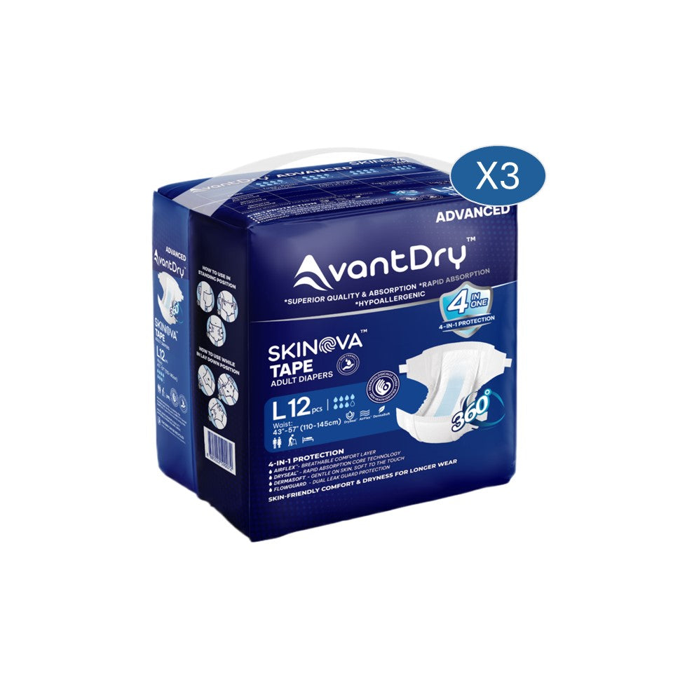 AvantDry Skinova Advanced Tape Adult Diaper – Large (36 pcs) | Skin-Focused Comfort