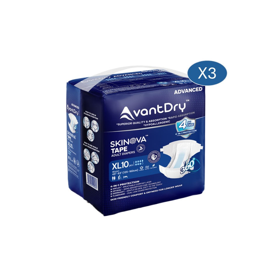 AvantDry Skinova Advanced Tape Adult Diaper – Extra Large (30 pcs) | Skin-Focused Comfort