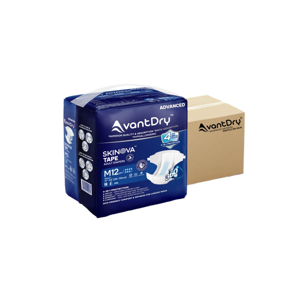 AvantDry Skinova Advanced Tape Adult Diaper – Medium (72 pcs) | Skin-Focused Comfort