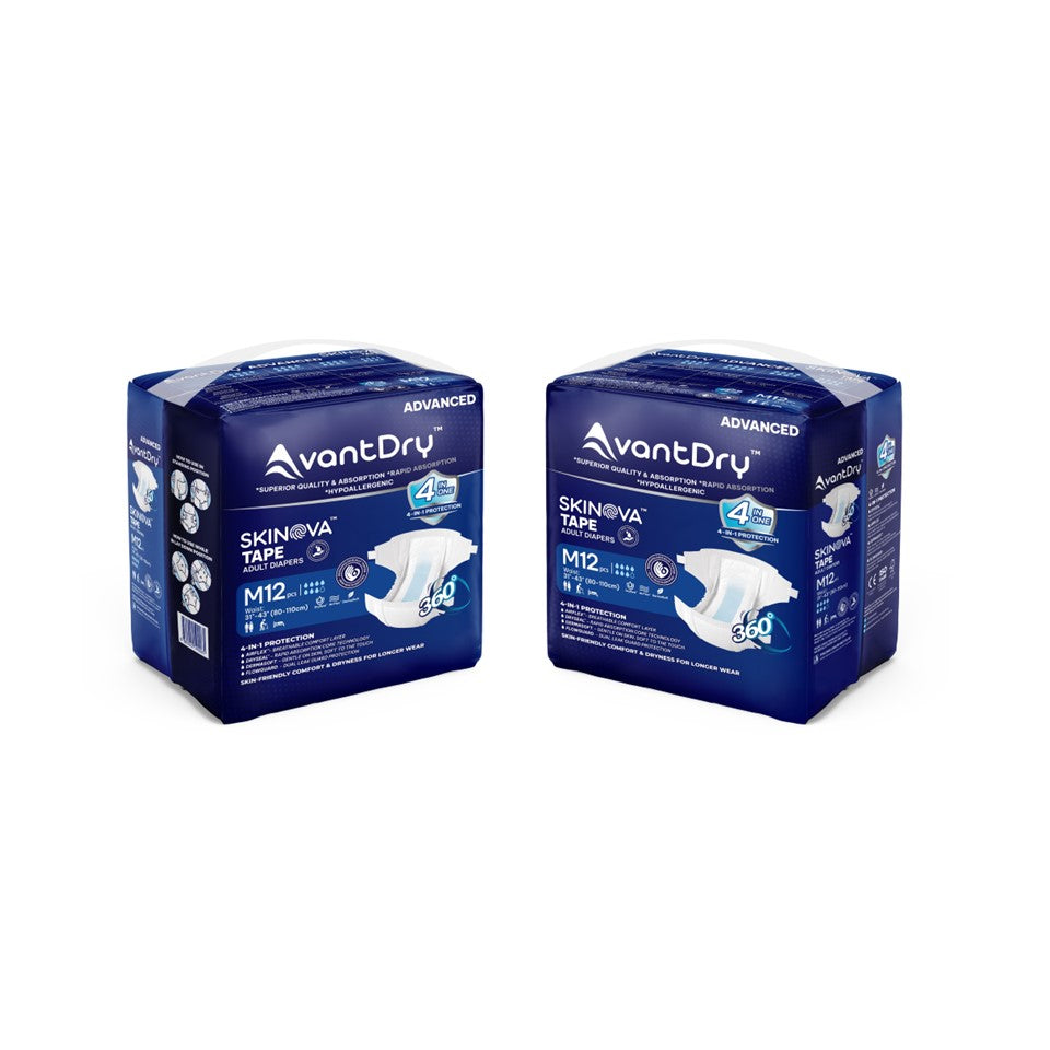 AvantDry Skinova Advanced Tape Adult Diaper – Medium (72 pcs) | Skin-Focused Comfort