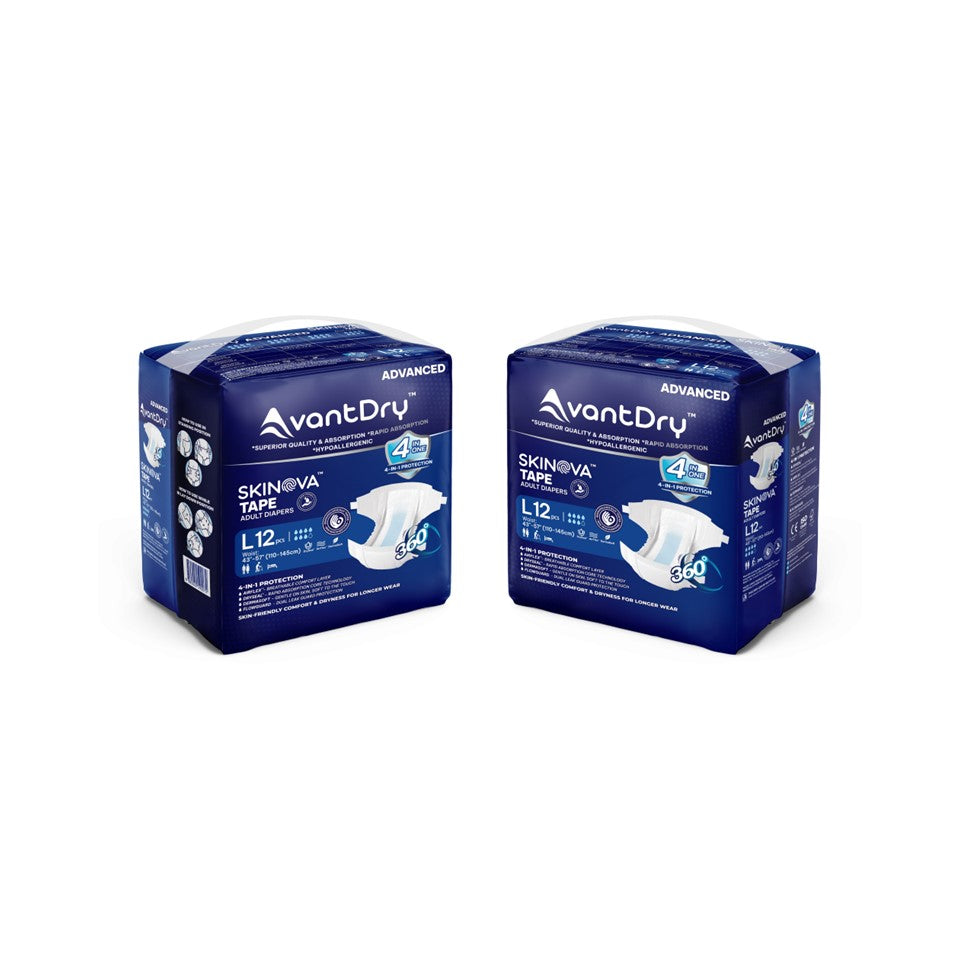 AvantDry Skinova Advanced Tape Adult Diaper – Large (12 pcs) | Skin-Focused Comfort