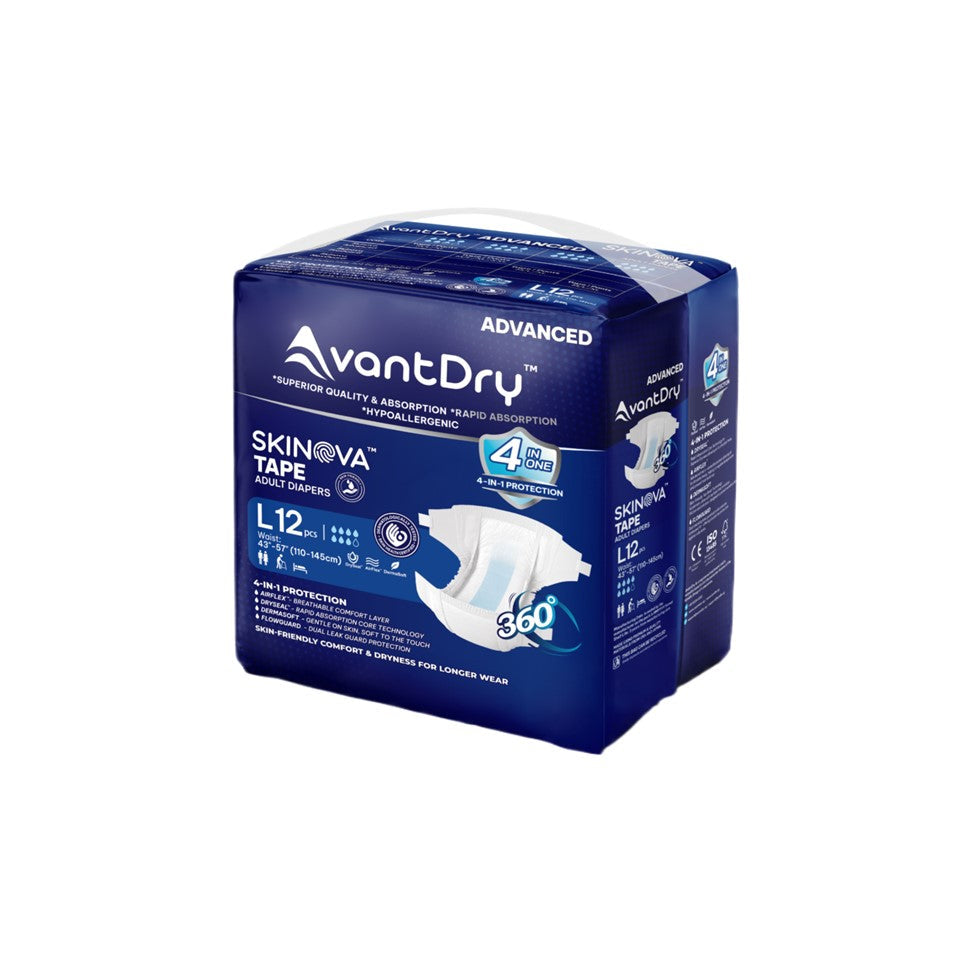 AvantDry Skinova Advanced Tape Adult Diaper – Large (36 pcs) | Skin-Focused Comfort