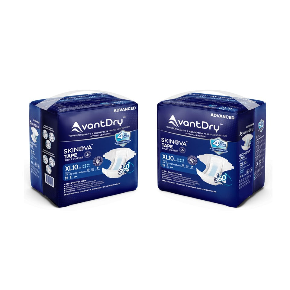 AvantDry Skinova Advanced Tape Adult Diaper – Extra Large (60 pcs) | Skin-Focused Comfort