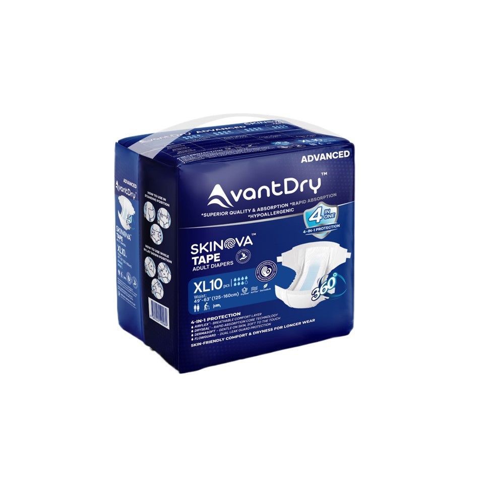 AvantDry Skinova Advanced Tape Adult Diaper – Extra Large (60 pcs) | Skin-Focused Comfort