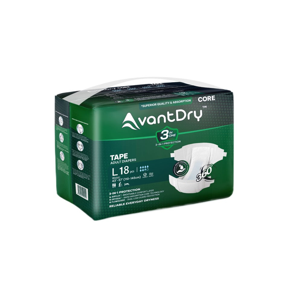 AvantDry Core Tape Adult Diaper - Large (72pcs) | Everyday Protection-Adult Incontinence Fast Absorption 28s